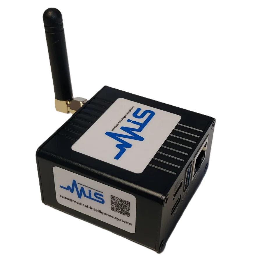 The MiS Konnect gateway: a compact black unit with an antenna